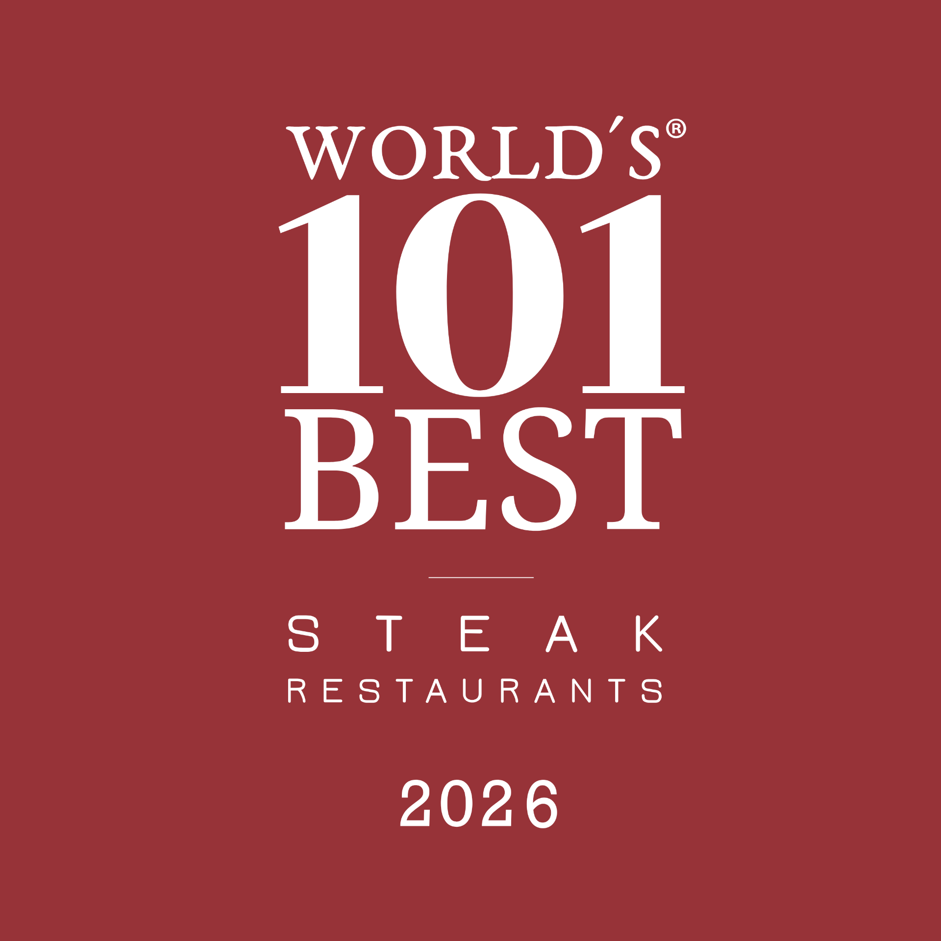 World's 101 Best Steak Restaurants 2026 — virallinen tunnustusmerkki